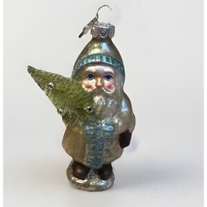 Vintage Shiny Brite Glass Santa Ornament Bottle Brush, Mercury, Radko, Y2K